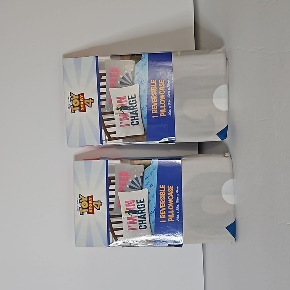 Disney Pixar Toy Story 4 Reversible Pillowcase Set  of 2  Pink White Grey NWT - Picture 1 of 4